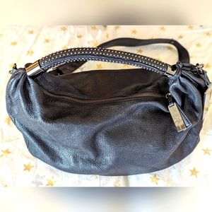 Kenneth Cole Black Leather Purse with Silver Beaded Handle.